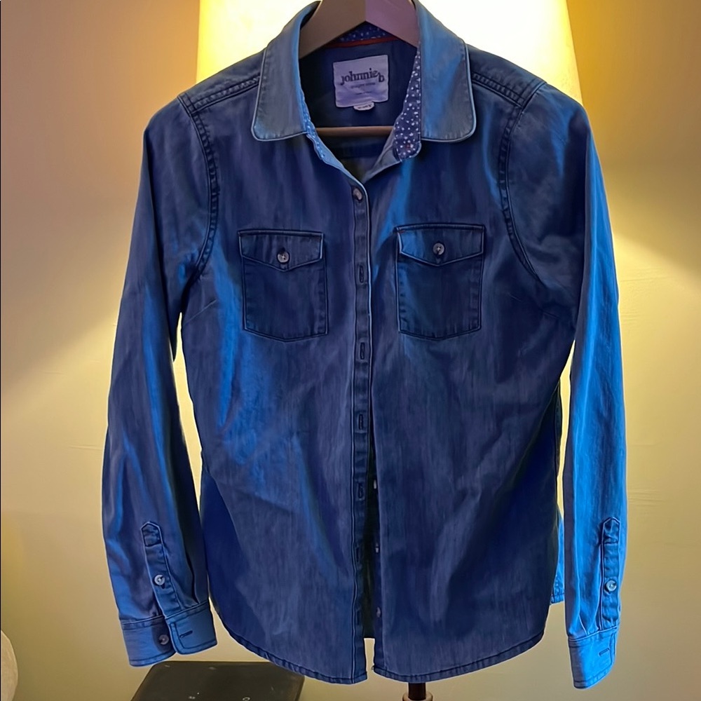 Boden Blue Denim Blouse with Classic Collar